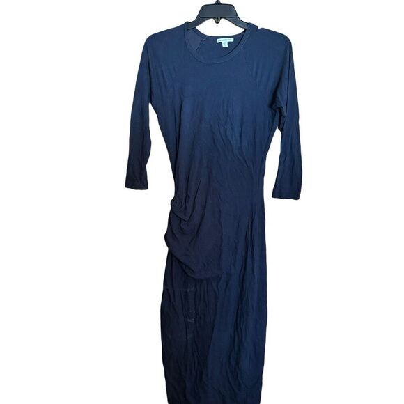 James Perse Dresses & Skirts - Standard James Perse Dress Womens Small Black Ruched Midi Cotton Blend Stretch